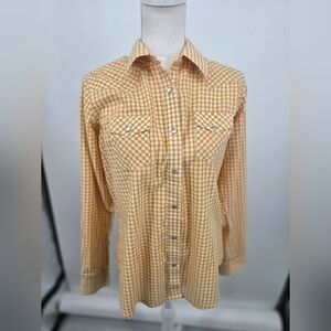 Wrangler Yellow And White Gingham Pearl Snap Shirt Medium (6618)